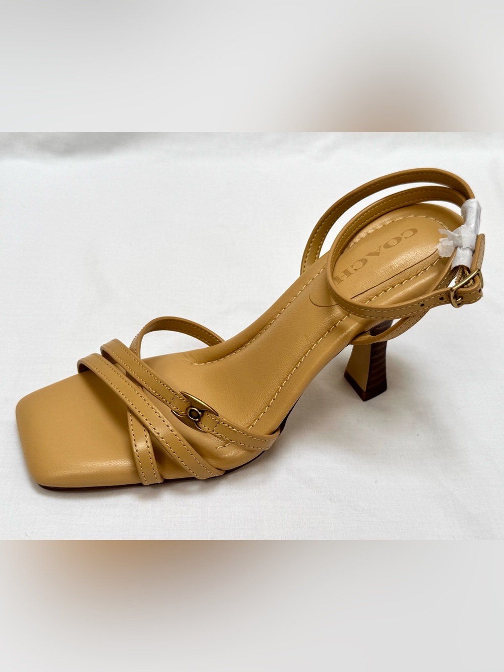 New COACH Kelsey Ankle Strap Sandal Tan 6 Strappy Evening Dress Shoes - Picture 3 of 8